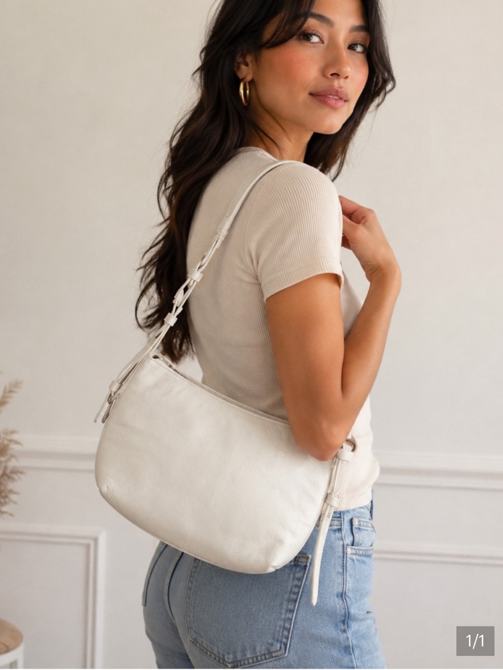 Massimo Dutti Napa Cream Leather Shoulder Bag RSP 219$
